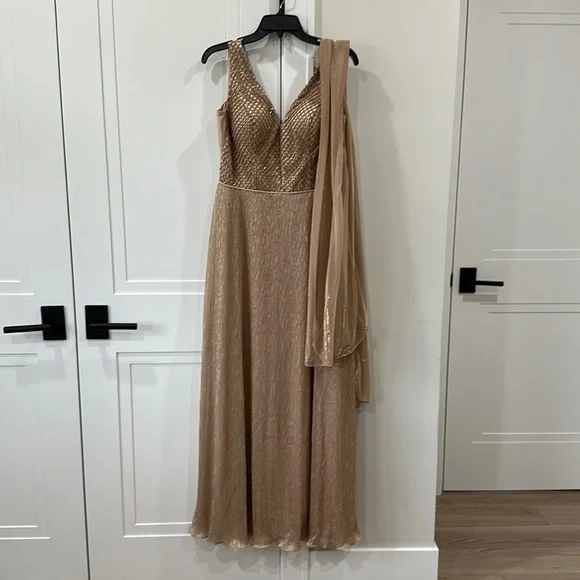 Dresses | Rose Gold Full Length Dress With Sash | Poshmark
